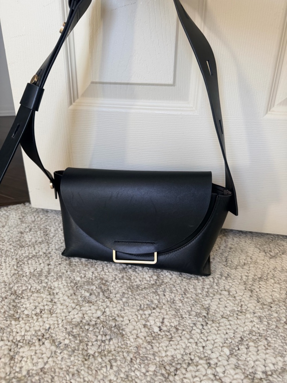 All Saints Black Leather Shoulder Bag with Gold Hardware
